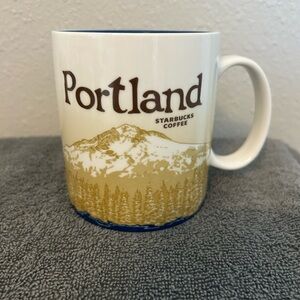 Starbucks Portland Ceramic Coffee Mug - White and Gold collectors series.